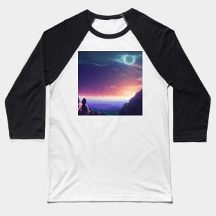 City Lights and Starry Sky on a Mountain Top Baseball T-Shirt